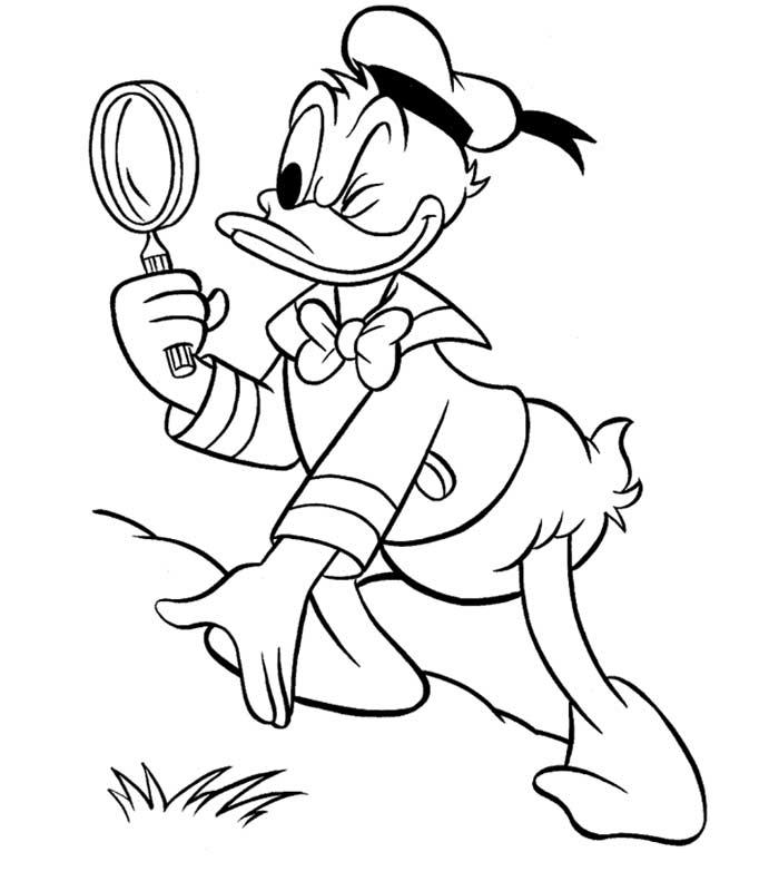 coloriage donald avec une loupe